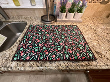 Load image into Gallery viewer, Candy Cane on Black Dish Drying Mats
