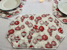 Load image into Gallery viewer, Red and Silver Ornament Placemat Set
