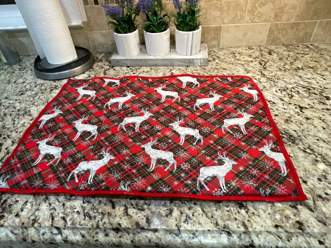 Red Check with Snowflakes Dish Drying Mats