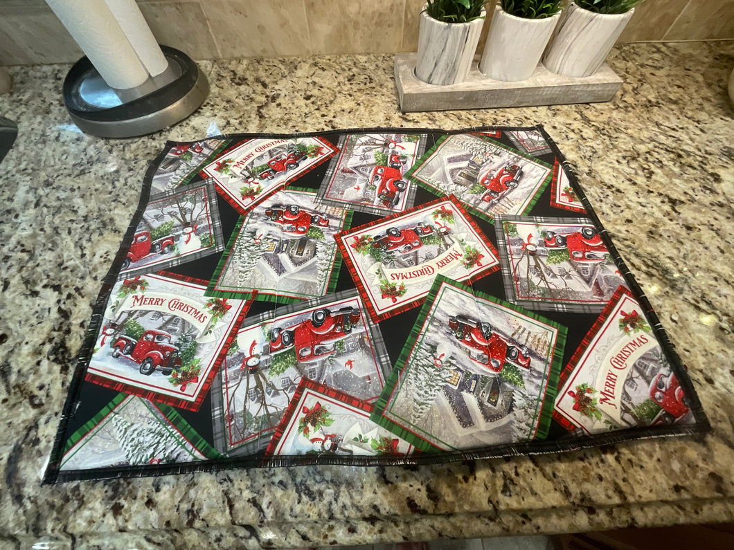 Merry Christmas with Red Trucks Dish Drying Mats