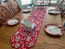 Load image into Gallery viewer, Red Ginger Bread House Table Runner
