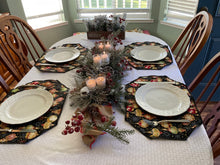 Load image into Gallery viewer, Antique Ornaments on Black Placemat Sets
