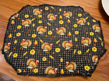 Load image into Gallery viewer, Turkeys on Black Plaid Placemat Sets
