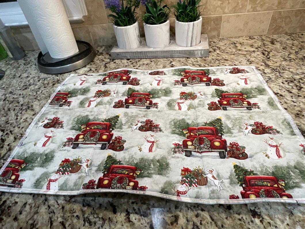 Red Truck and Snow Scene Dish Drying Mats