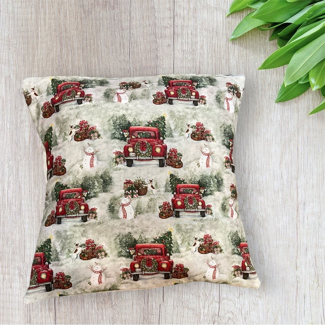 Red Trucks and Snowmen Pillow Cover