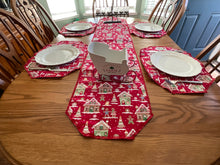 Load image into Gallery viewer, Red Ginger Bread House Table Runner
