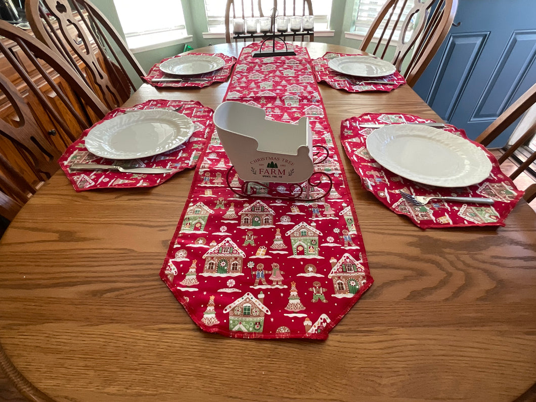 Red Ginger Bread House Table Runner