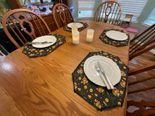 Load image into Gallery viewer, Turkeys on Black Plaid Placemat Sets
