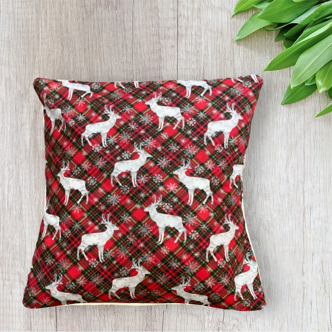 Red and Black Plaid with Reindeer Pillow Cover