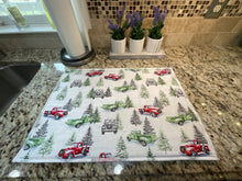 Load image into Gallery viewer, Red and Green Trucks and Pine Tree Dish Drying Mats
