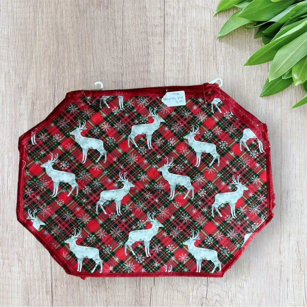 Red Plaid Check Reindeer with Snowflakes