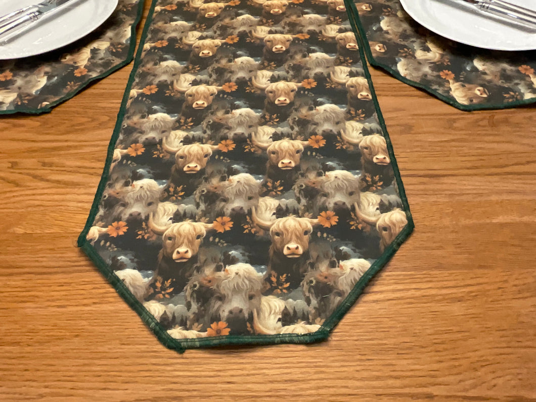 Highland Cows on Green Table Runner