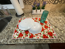 Load image into Gallery viewer, Red Roses on White Dish Drying Mats
