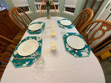 Load image into Gallery viewer, White Flowers on Teal Placemat Sets
