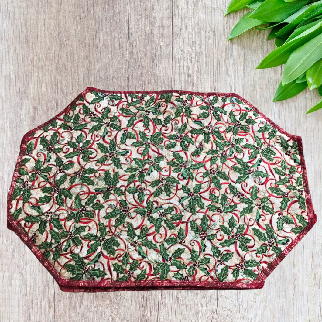 Red Ribbon and Holly Placemat Sets