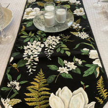 Load image into Gallery viewer, White Gardenias on Black Table Runners
