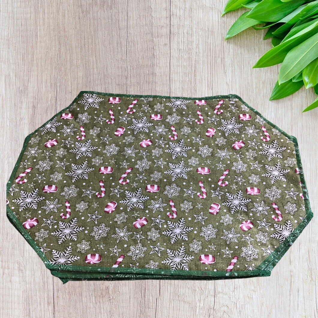 Green Snowflakes and Candy Cane Placemat Sets