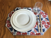 Load image into Gallery viewer, Patriotic Red White and Blue Heart Placemat Sets
