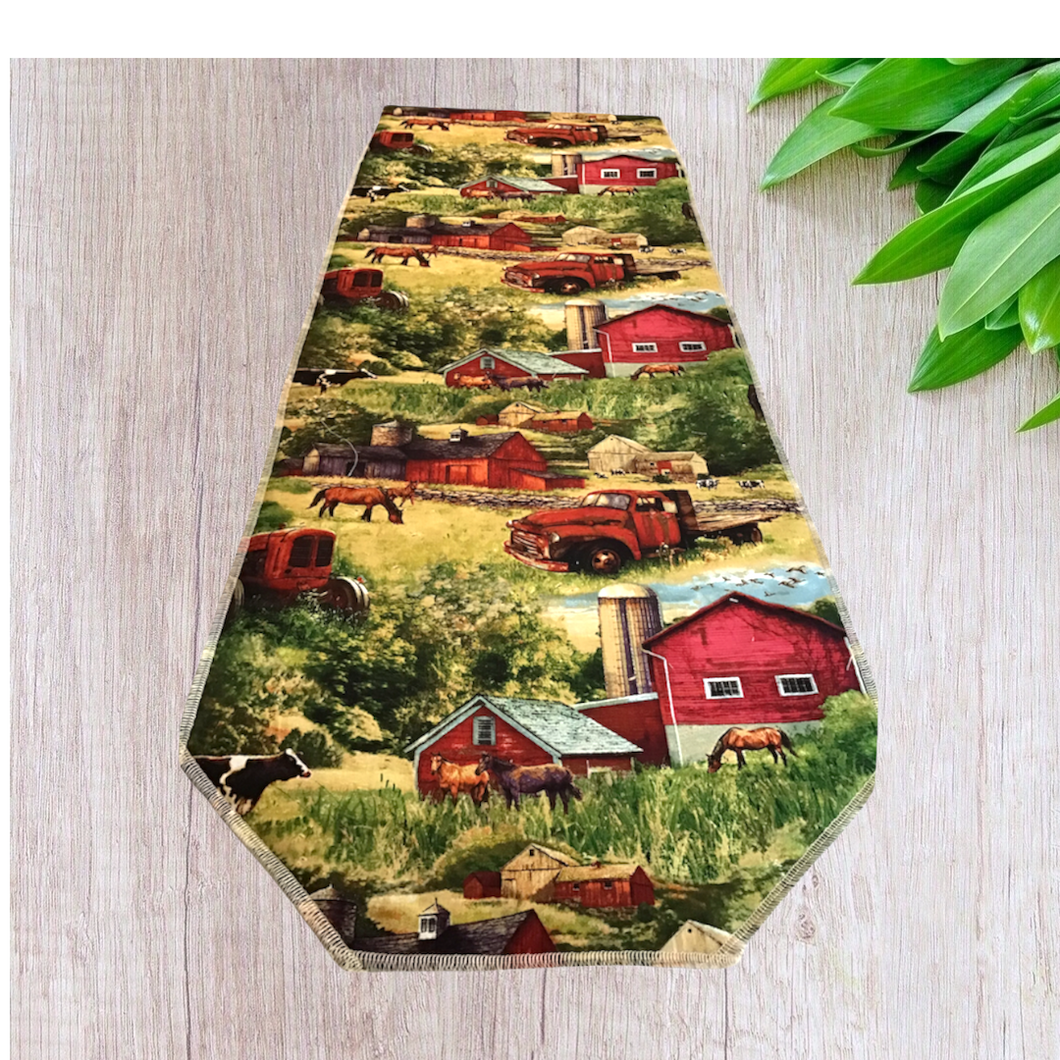 Red Trucks, Barn and Horses Table Runners