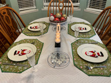 Load image into Gallery viewer, Green Snowflakes and Candy Cane Placemat Sets
