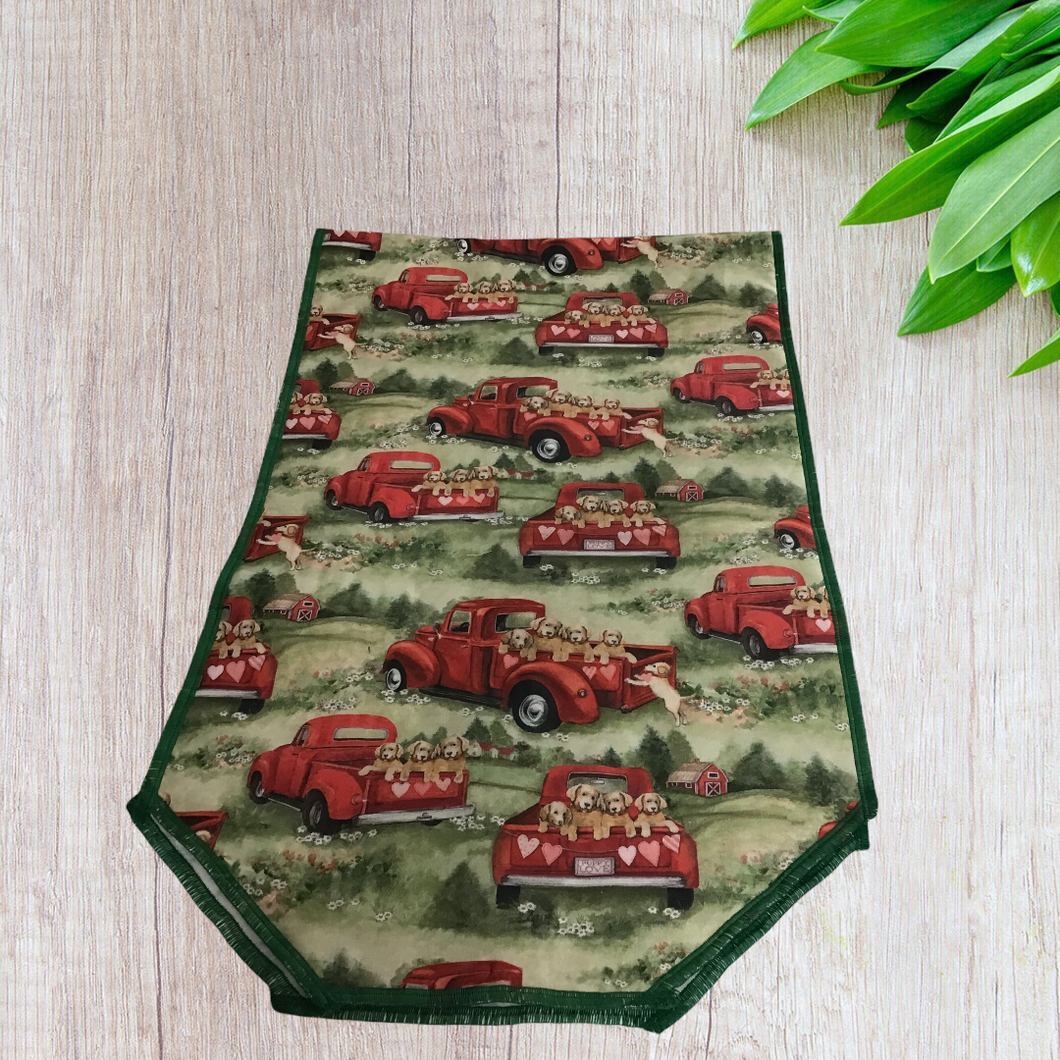 Red Truck full of Puppies Table Runners