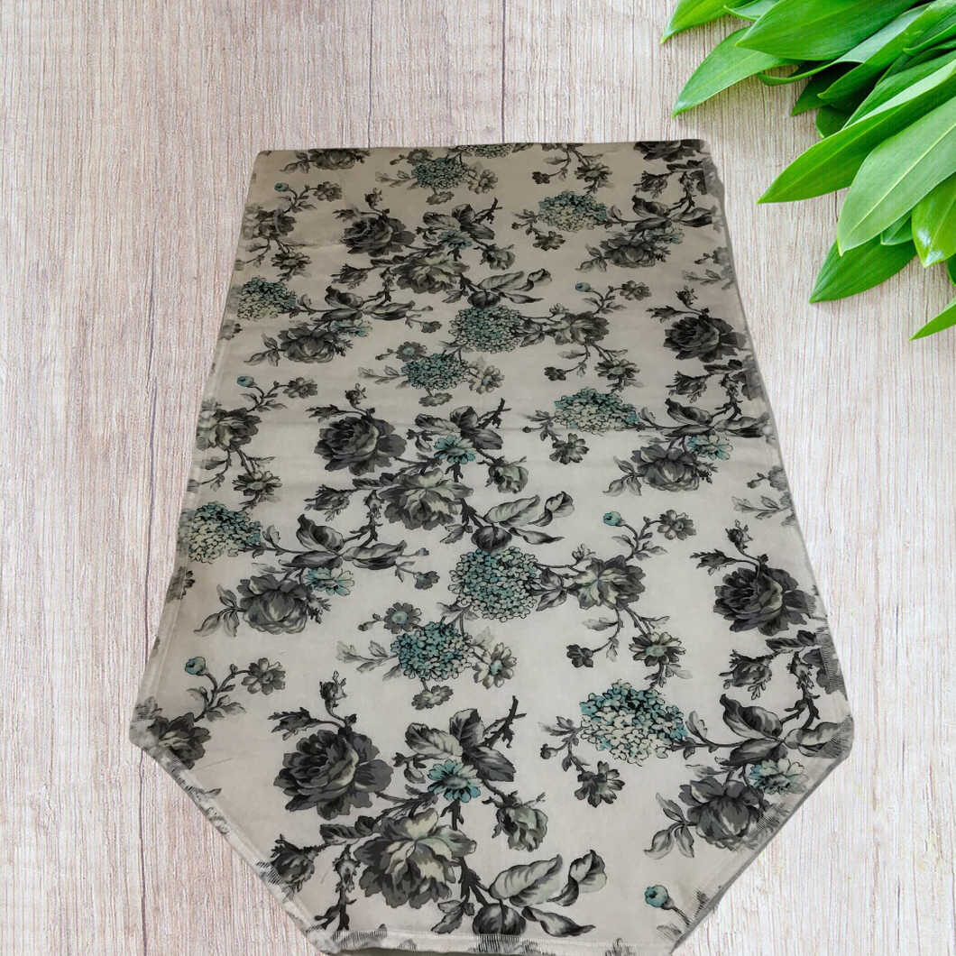 Gray and Blue Flowers Table Runner