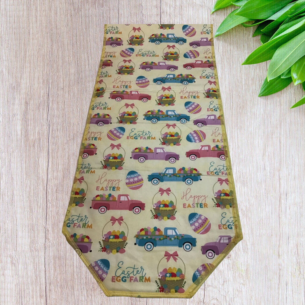 Pink and Blue Easter Truck Table Runner