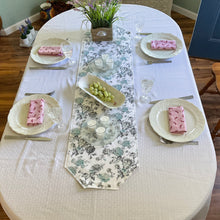 Load image into Gallery viewer, Gray and Blue Flowers Table Runner
