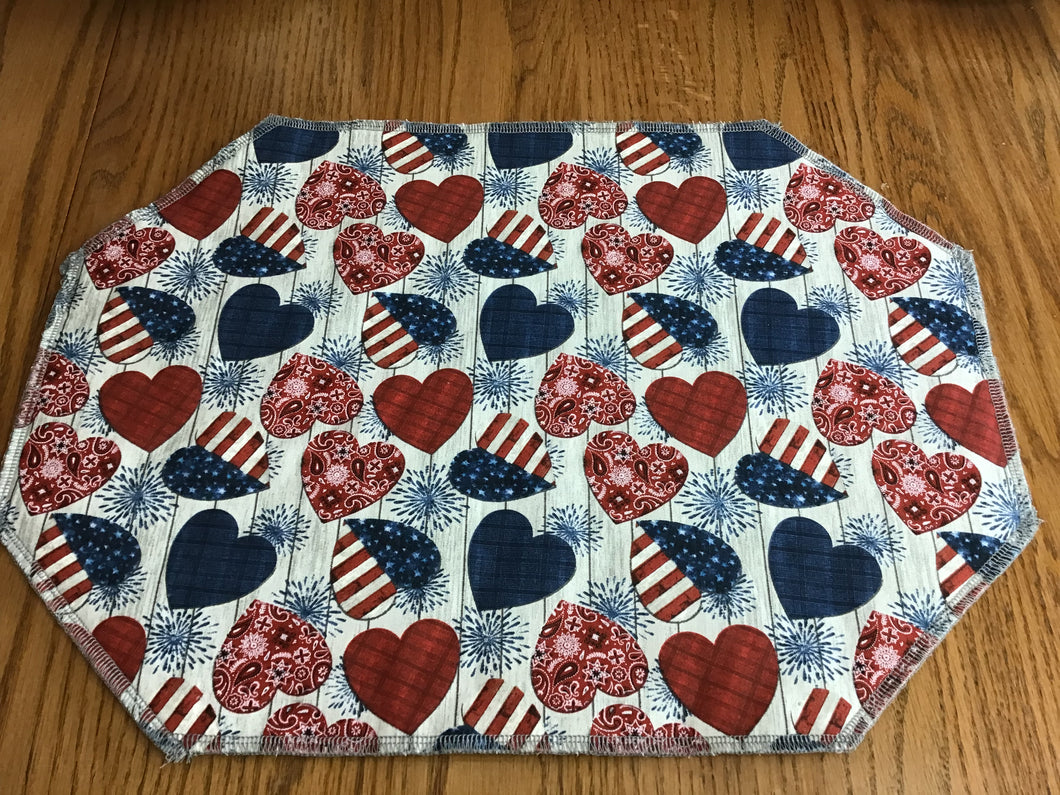 Patriotic Red White and Blue Heart Placemat Sets