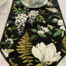 Load image into Gallery viewer, White Gardenias on Black Table Runners
